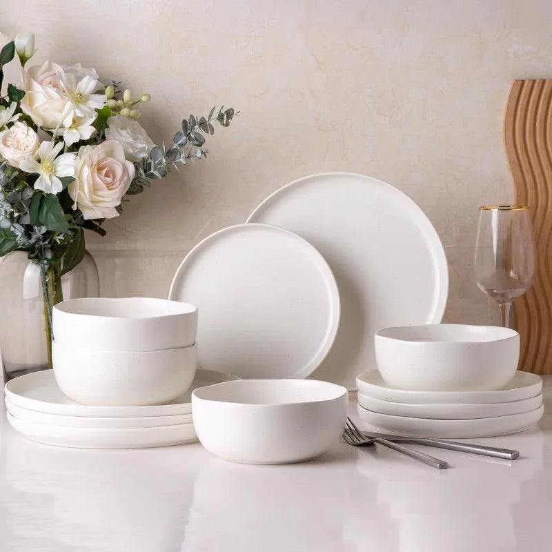 Wavy Rim Stoneware Plates and Bowls Sets