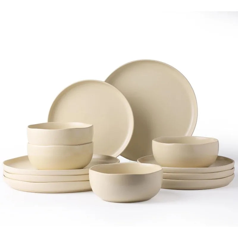 Wavy Rim Stoneware Plates and Bowls Sets