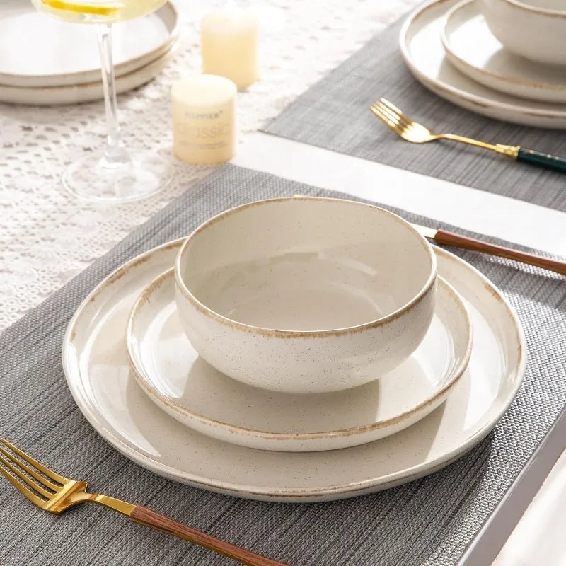 Wavy Rim Stoneware Plates and Bowls Sets