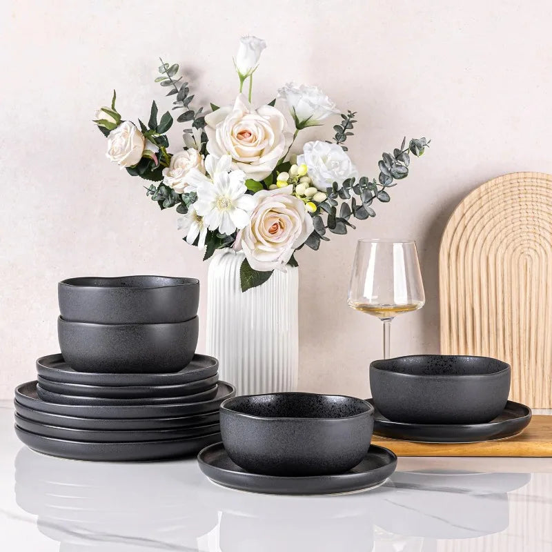 Wavy Rim Stoneware Plates and Bowls Sets