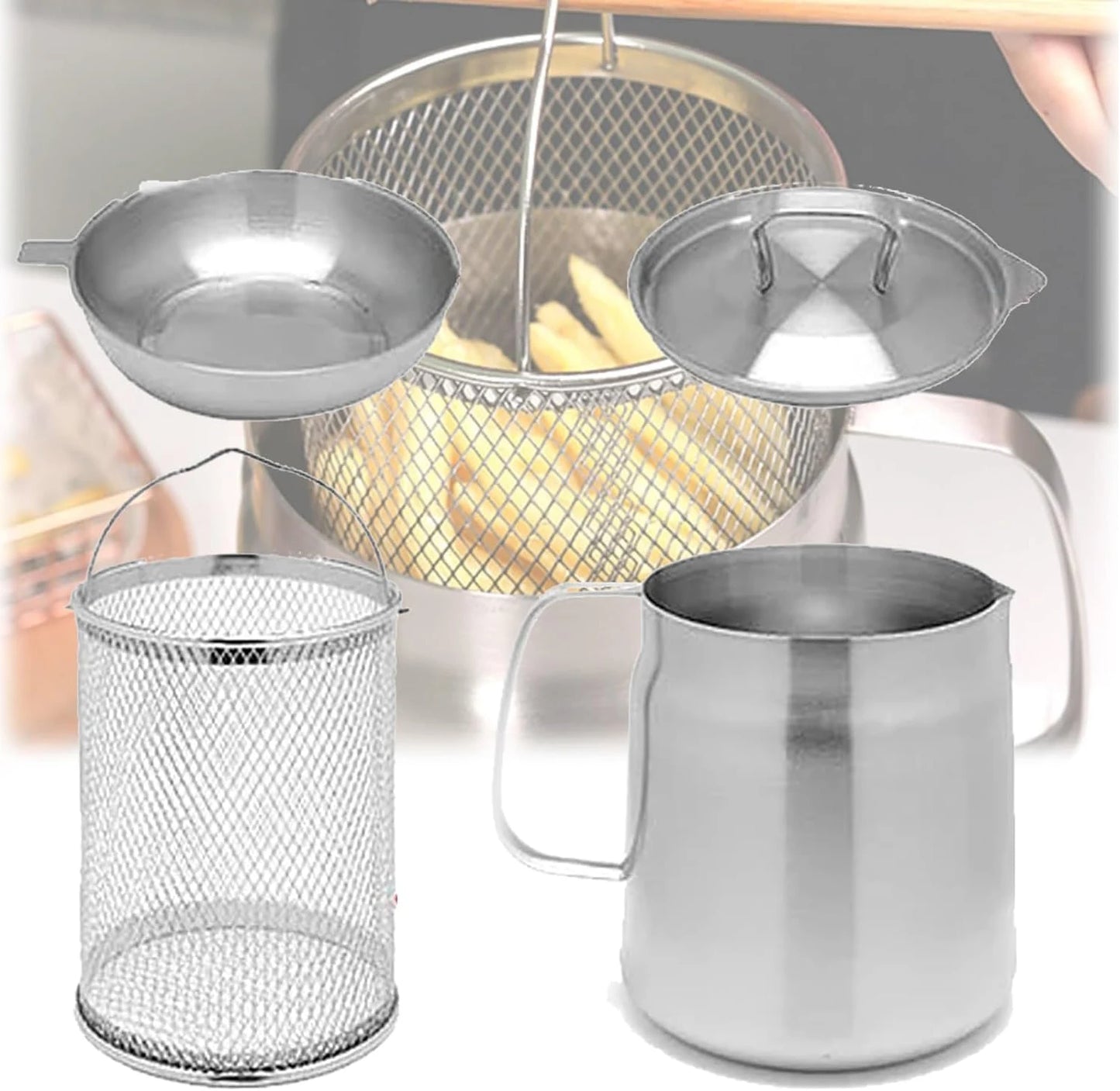 Stainless Steel Oil Filter Pot With Strainer Basket