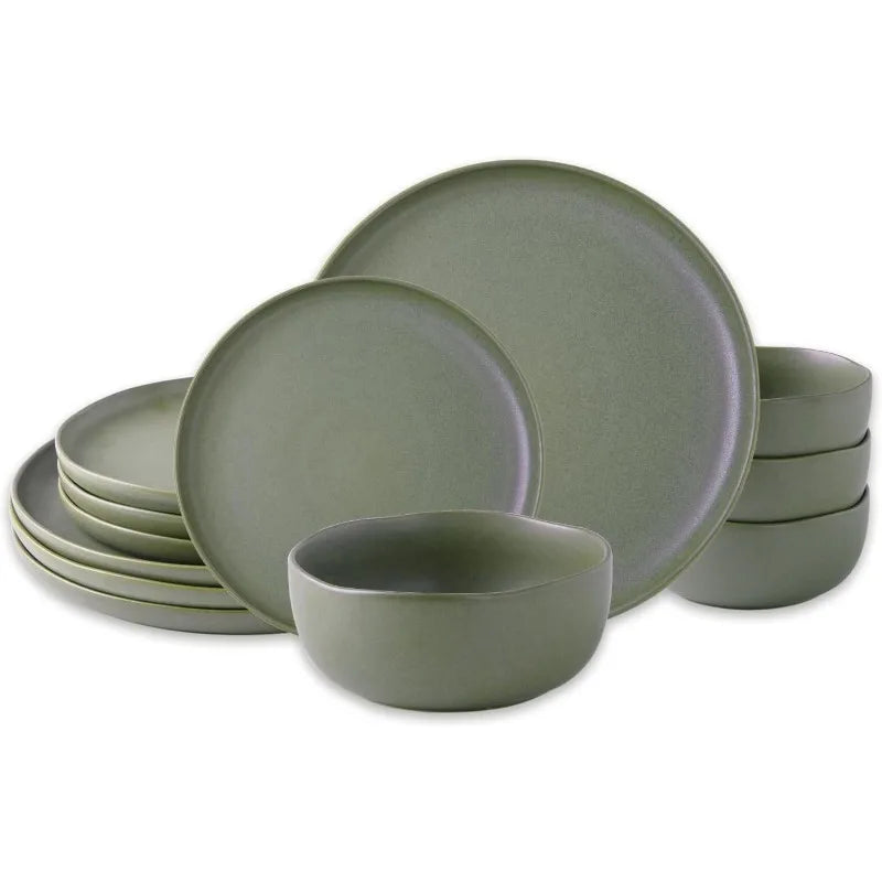 Wavy Rim Stoneware Plates and Bowls Sets