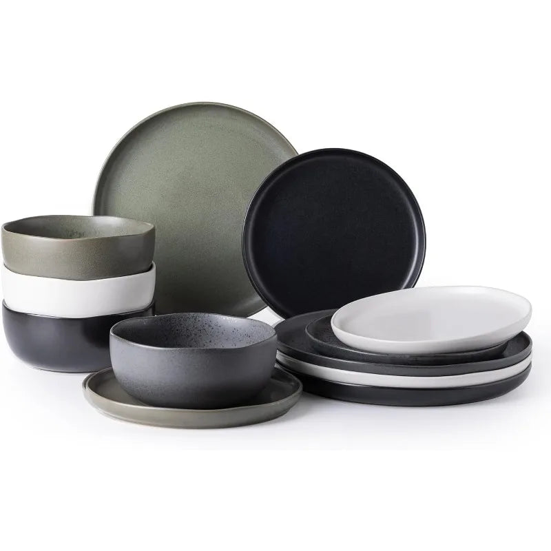 Wavy Rim Stoneware Plates and Bowls Sets