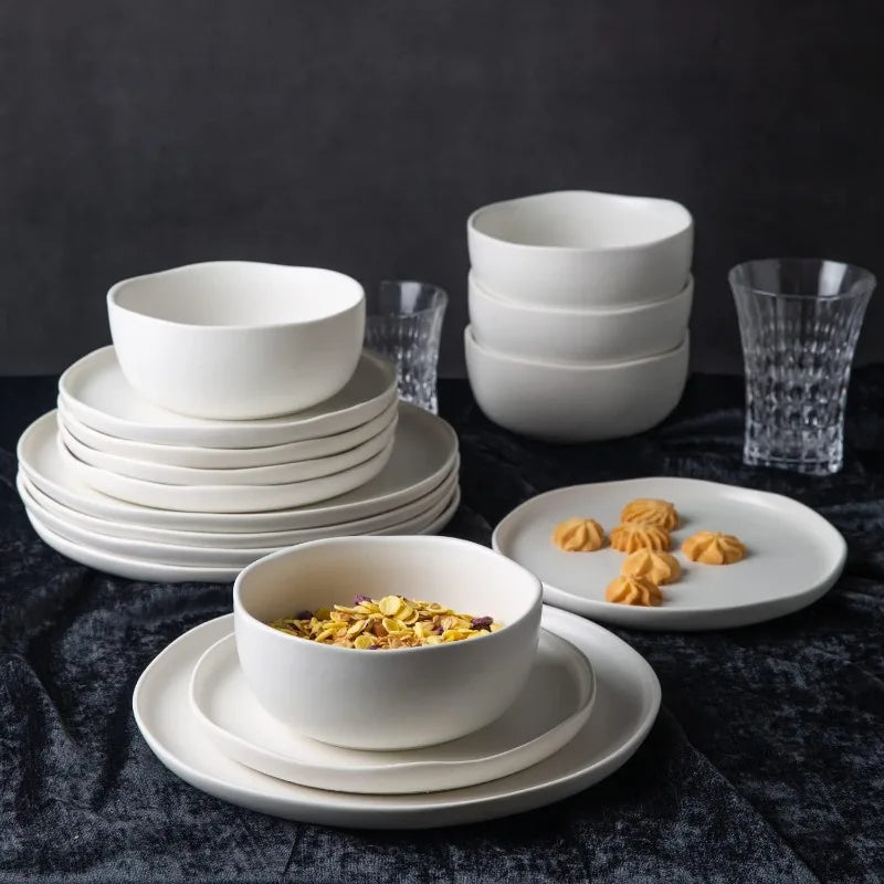 Wavy Rim Stoneware Plates and Bowls Sets