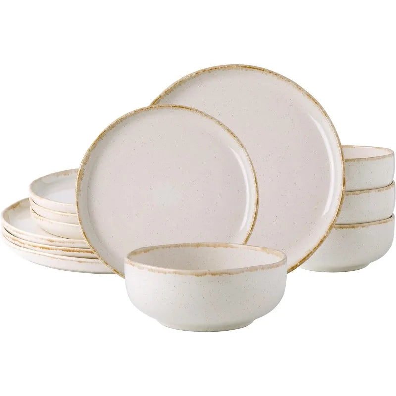 Wavy Rim Stoneware Plates and Bowls Sets