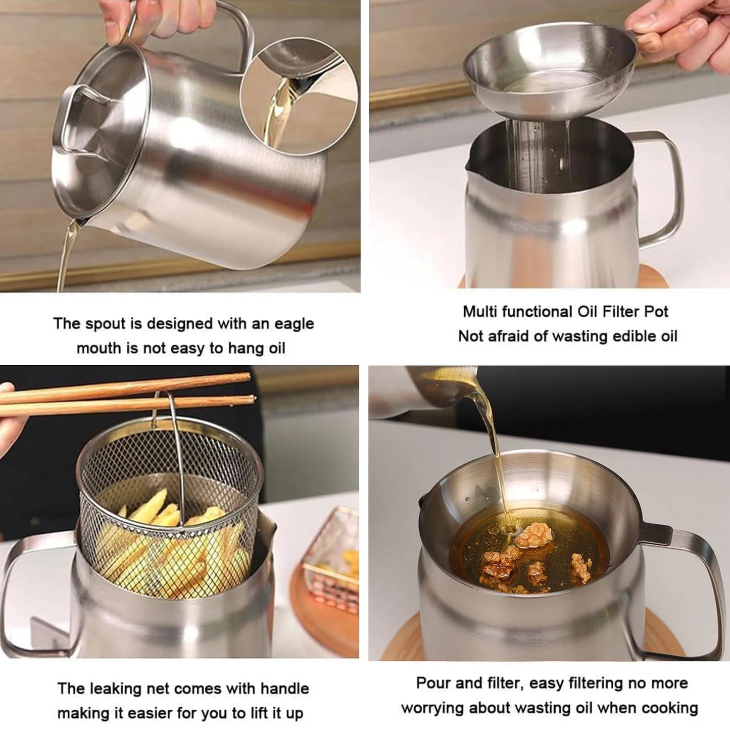 Stainless Steel Oil Filter Pot With Strainer Basket