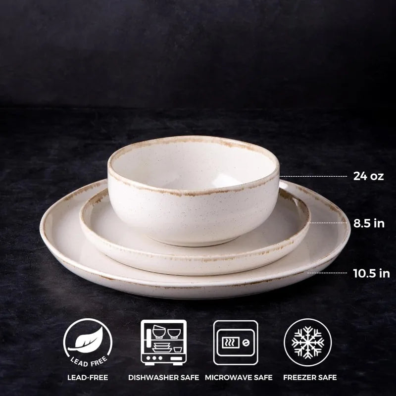 Wavy Rim Stoneware Plates and Bowls Sets