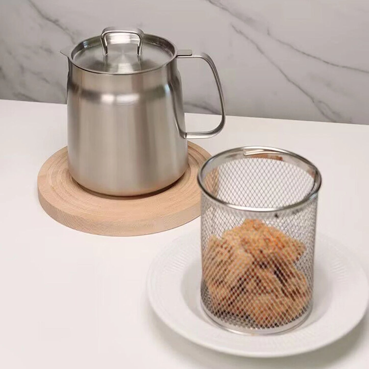 Stainless Steel Oil Filter Pot With Strainer Basket