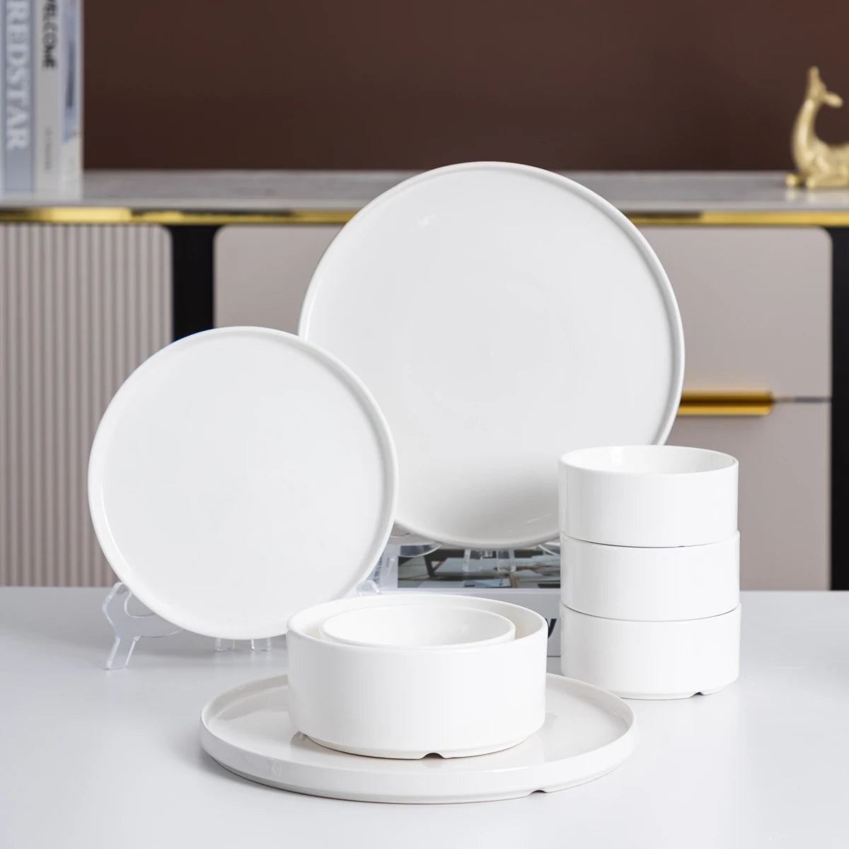 16/24-Piece Ceramic Dinnerware Set White Porcelain Tableware Set