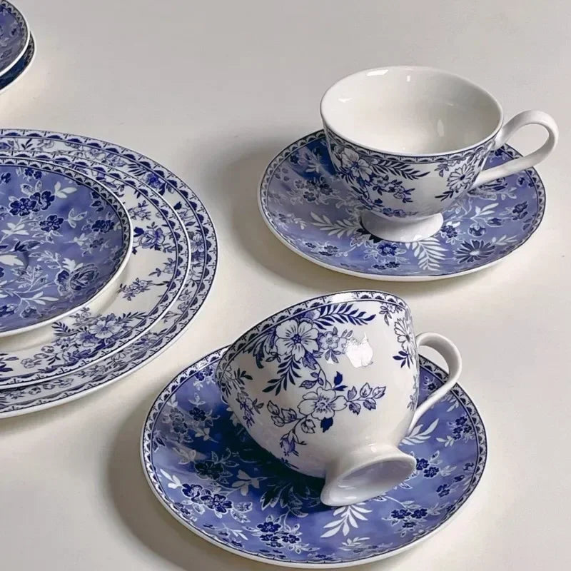 Vintage Floral Ceramic Cups and Plates