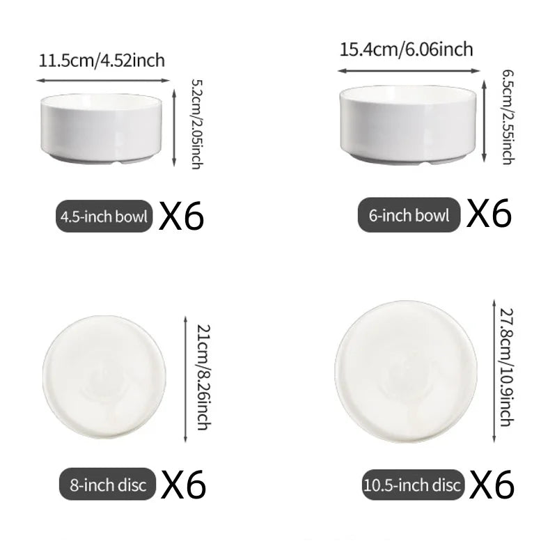 16/24-Piece Ceramic Dinnerware Set White Porcelain Tableware Set