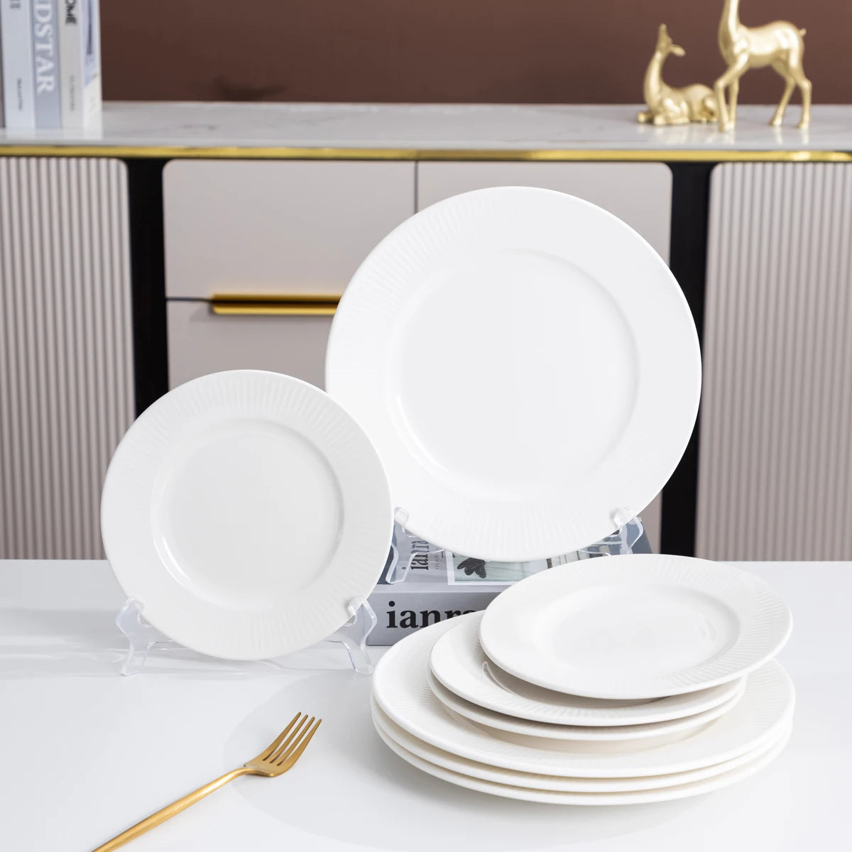 QOMO 16/24/36/48 Piece White Classic Porcelain Dinnerware Set
