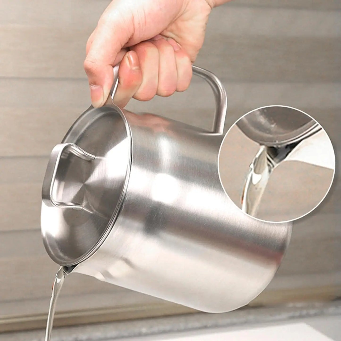 Stainless Steel Oil Filter Pot With Strainer Basket