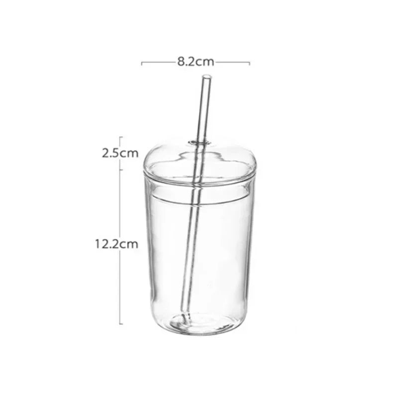 450ML Glass Cup with Lid and Straw Transparent Drinking Glasses