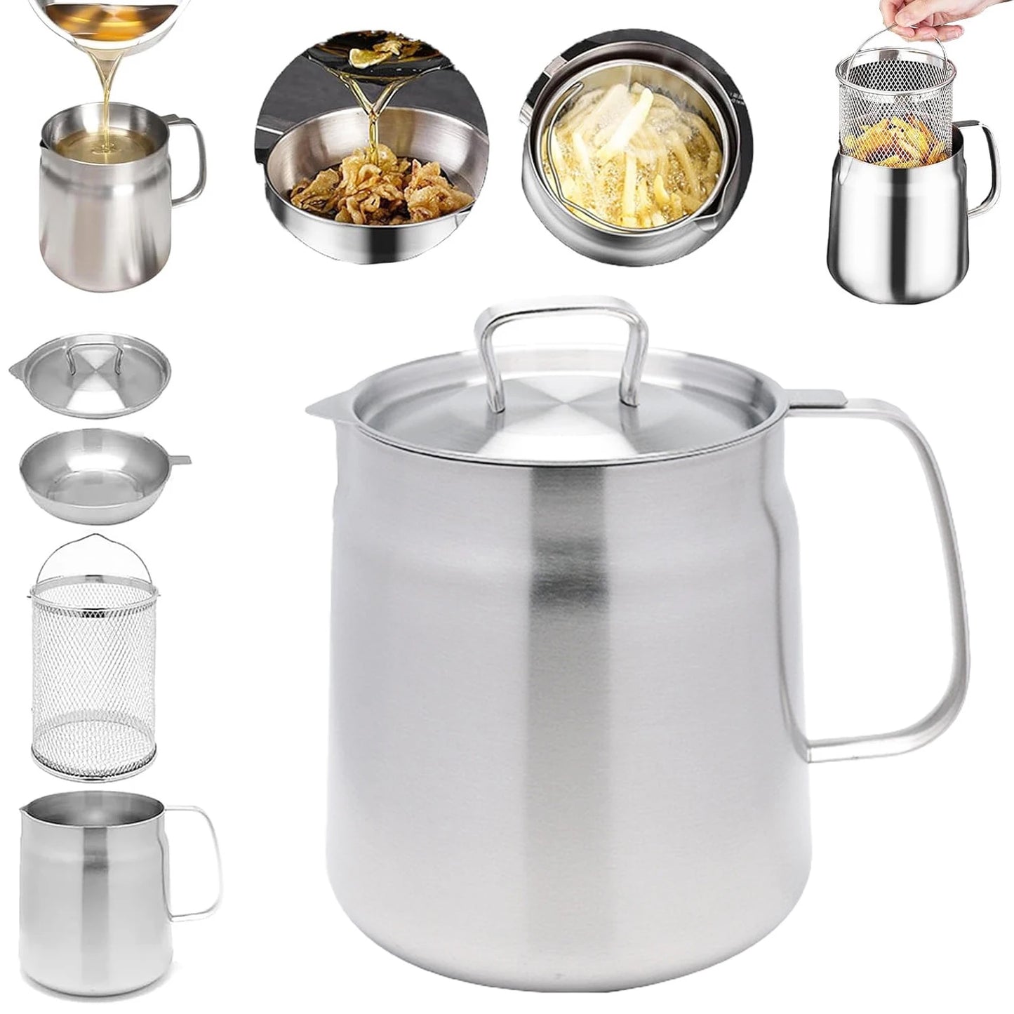 Stainless Steel Oil Filter Pot With Strainer Basket