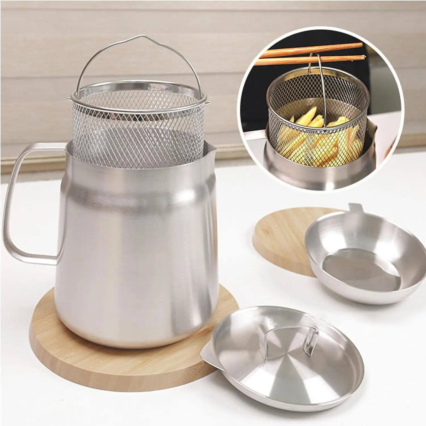 Stainless Steel Oil Filter Pot With Strainer Basket