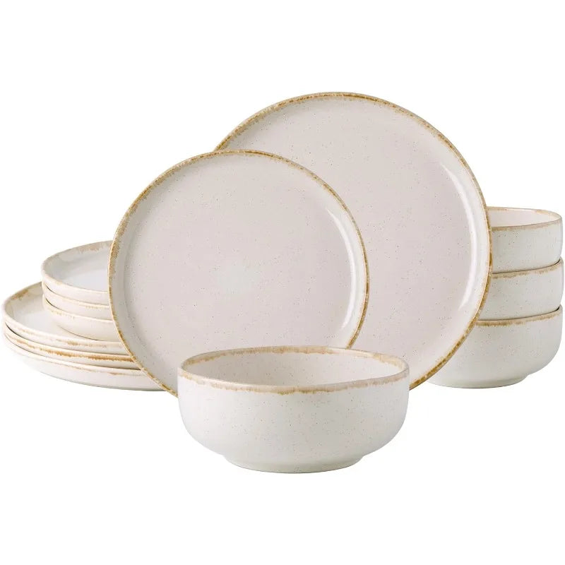 Wavy Rim Stoneware Plates and Bowls Sets