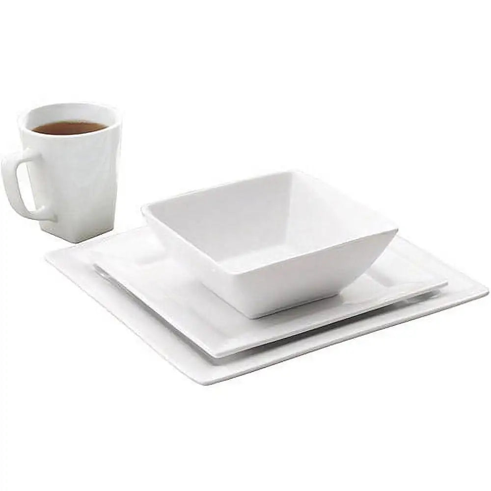 16 Piece White Square Porcelain Dinnerware Set