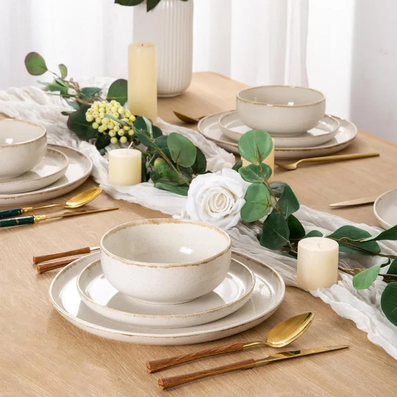 Wavy Rim Stoneware Plates and Bowls Sets