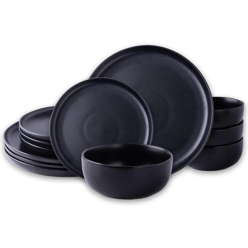 Wavy Rim Stoneware Plates and Bowls Sets