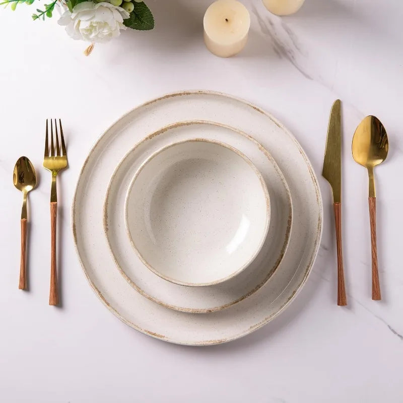 Wavy Rim Stoneware Plates and Bowls Sets