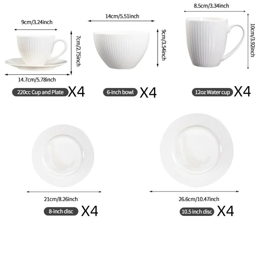 QOMO 16/24/36/48 Piece White Classic Porcelain Dinnerware Set