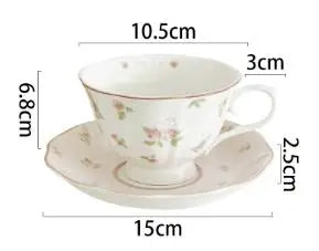 French Pink Rabbit Print Vintage Coffee Cup and Saucer Set Ceramic Cup