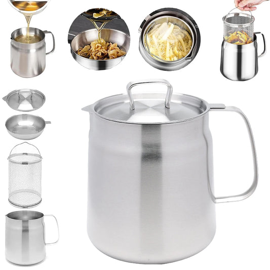 Stainless Steel Oil Filter Pot With Strainer Basket