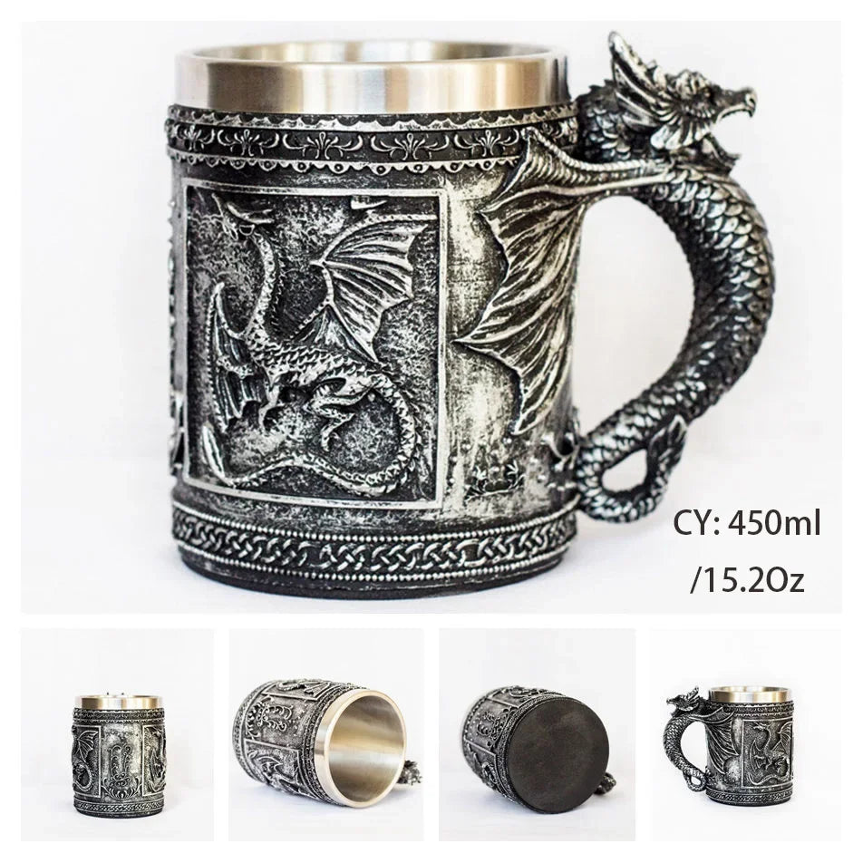 Medieval Dragon Resin Stainless Steel Mug 600ml