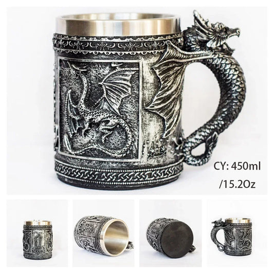 Medieval Dragon Resin Stainless Steel Mug 600ml